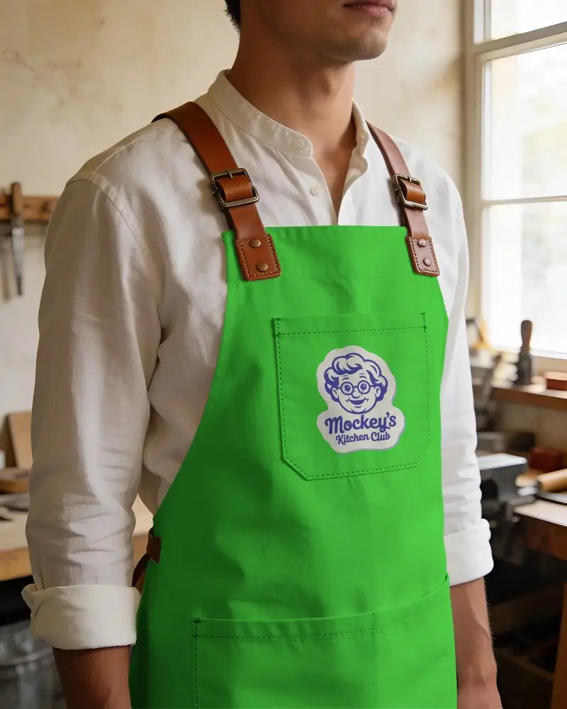 Durable Cotton Apron Mockup With Adjustable Leather Straps For Crafting And Workshop Use