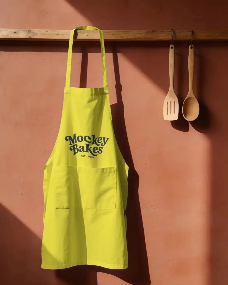 Customizable Kitchen Apron Mockup With Front Pocket And Hanging Straps For Design