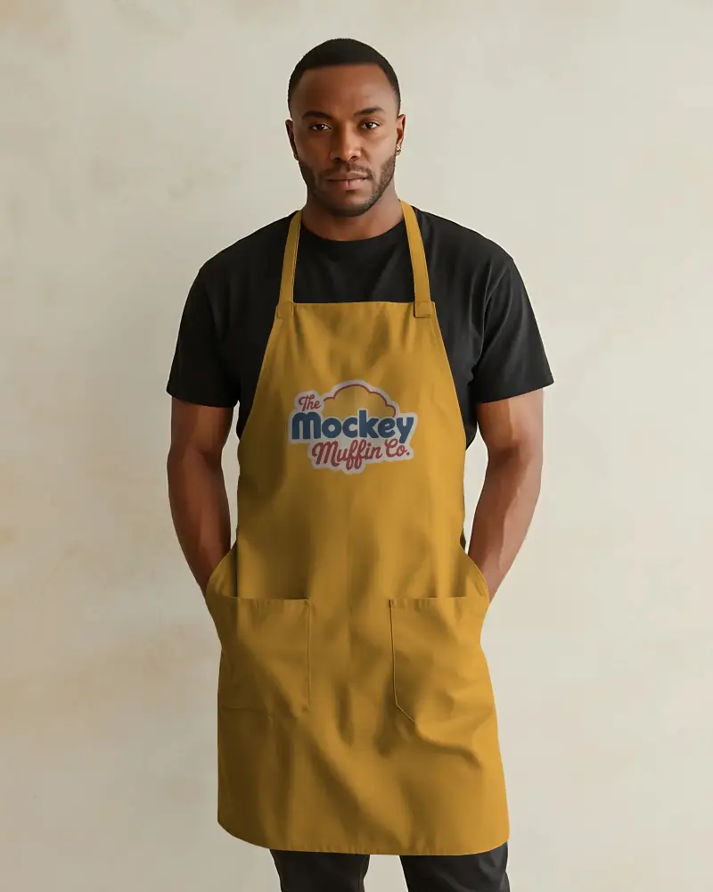 Durable Easy To Clean Apron Mockup With Functional Front Pockets For Kitchen Use