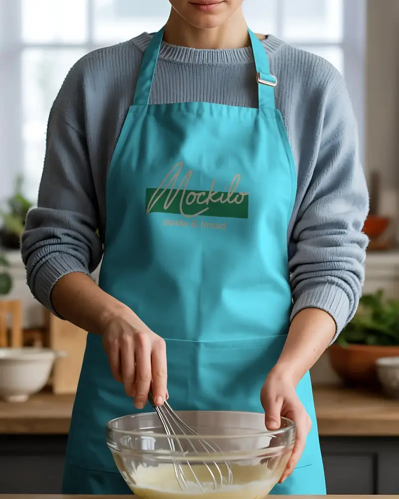 Professional Quality Kitchen Apron Mockup For Home Chefs With Adjustable Neck Strap And Front Pocket
