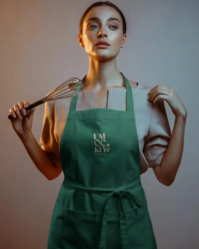 Professional Kitchen Apron Mockup With Adjustable Neck Strap And Tied Waist For Chefs