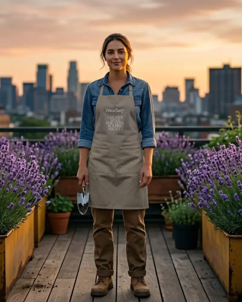 Versatile Pockets Apron Mockup For Gardening And Cooking On City Balcony Or Outdoor Space