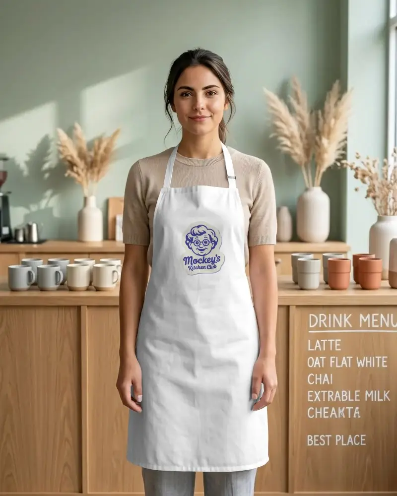 Front Facing Casual Apron Mockup For Workwear Promotion Hostess Waitress Fashion Design