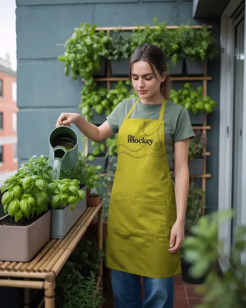 Durable Kitchen Apron Mockup With Adjustable Neck Strap And Large Front Pocket For Gardening Use