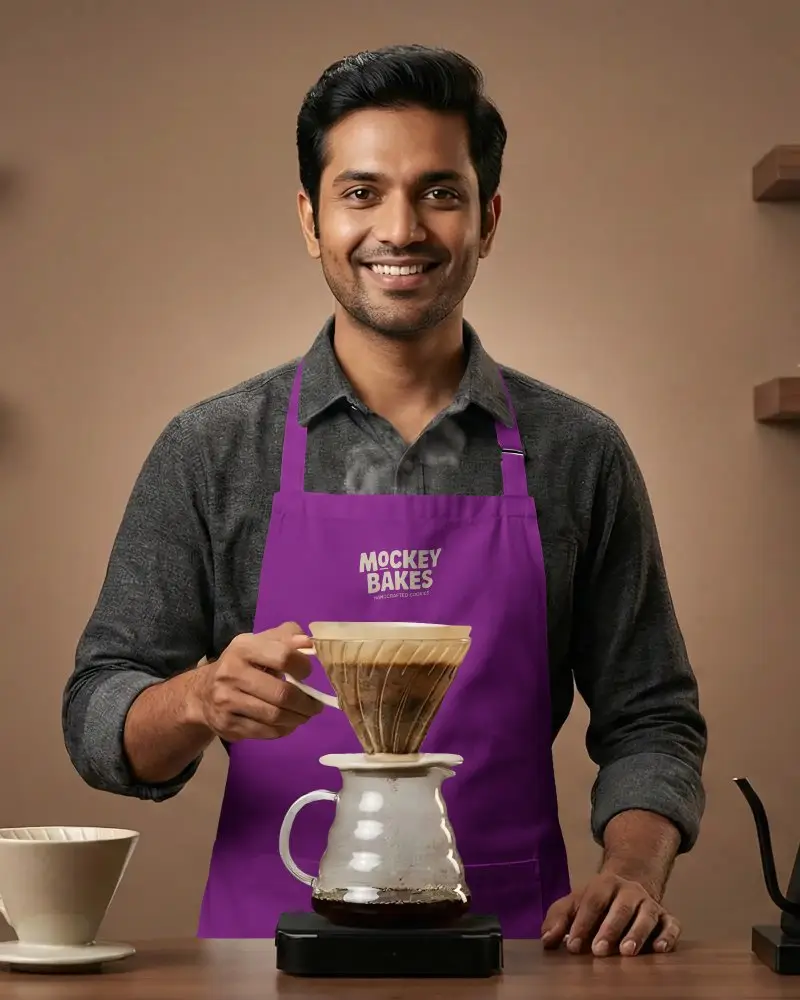 Adjustable Apron Mockup For Coffee Artists Maintains Cleanliness During Brewing And Serving Process