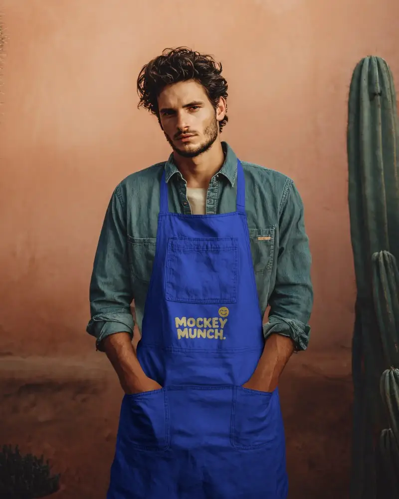 Stylish Men Apron Mockup With Breast Pocket And Hand Pockets For Professional Use
