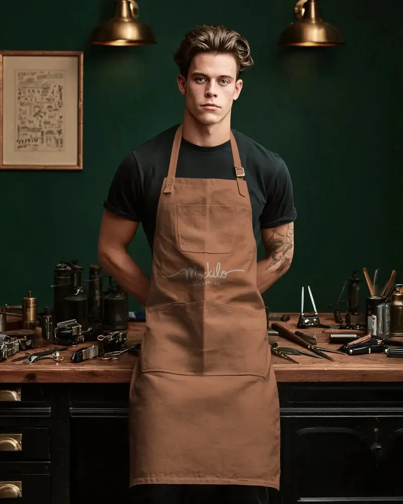 Versatile Heavy Duty Apron Mockup With Spacious Pockets Ideal For Crafting And Cooking Tasks