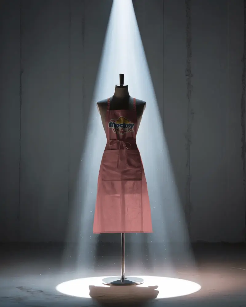 High Quality Apron Mockup Showcasing Modern Design On Mannequin In Studio Lighting