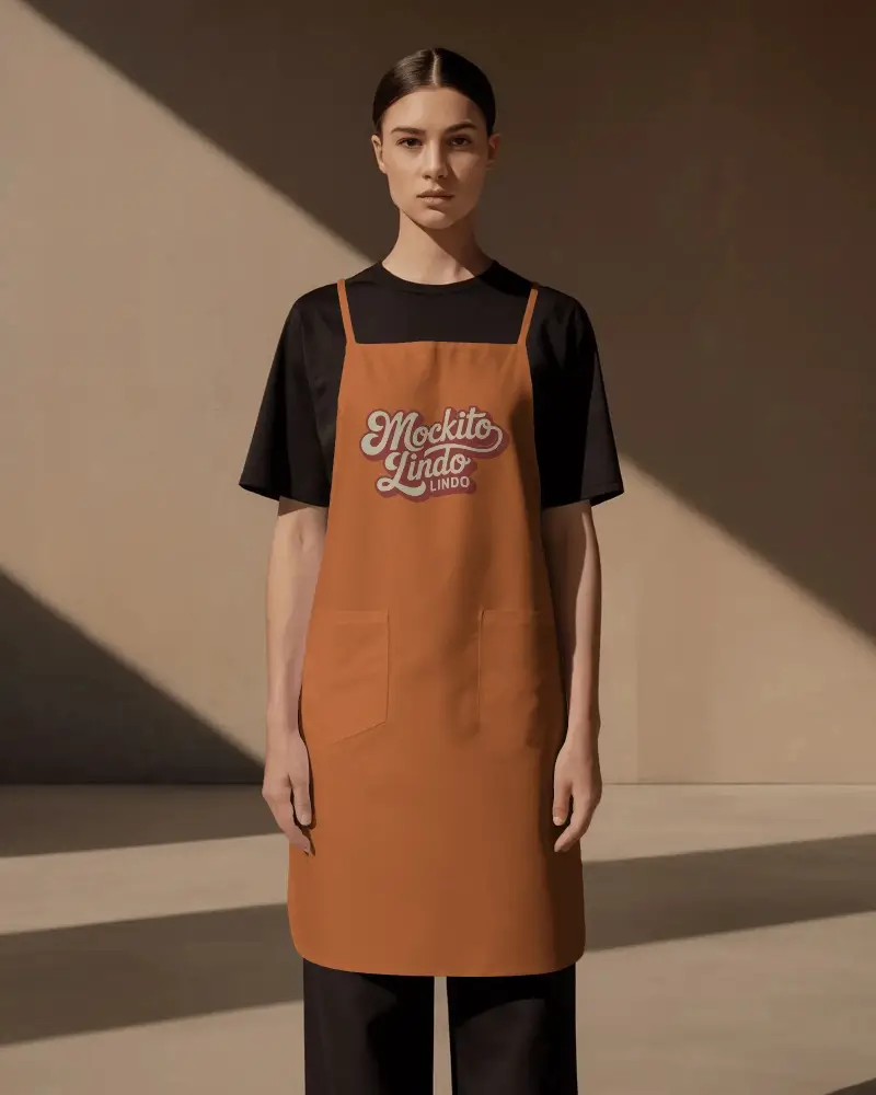 Modern Minimalist Apron Mockup Design With Front Pockets For Professional And Home Kitchen Use