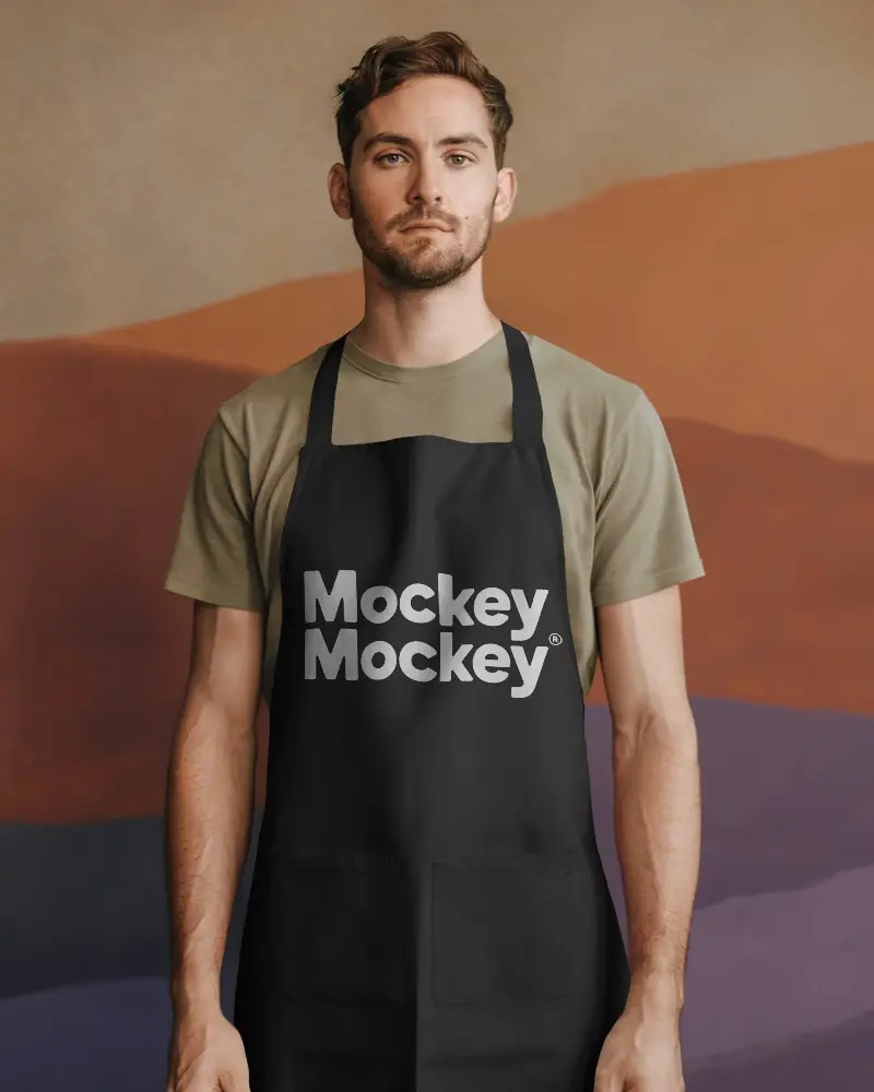Male Wearing Clean Professional Apron Mockup With Front Pockets Perfect For Cooking And Craft