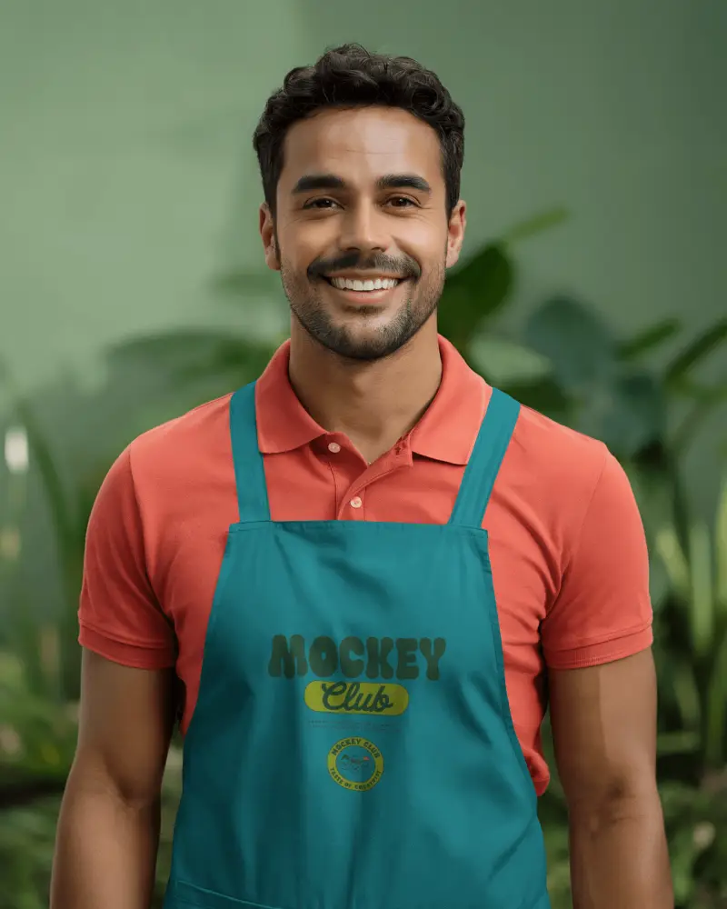 Smiling Professional Wearing Apron Mockup Front Facing Portrait Lifestyle Friendly Service Vibe