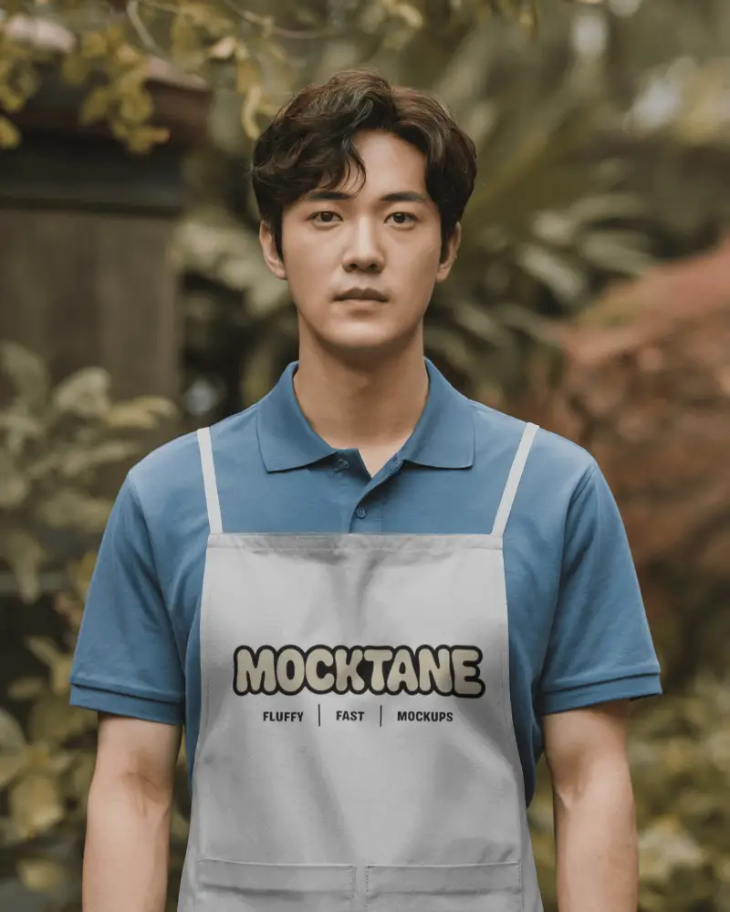 Gardener Apron Mockup On Male Model Front Facing Natural Environment Calm Working Mood