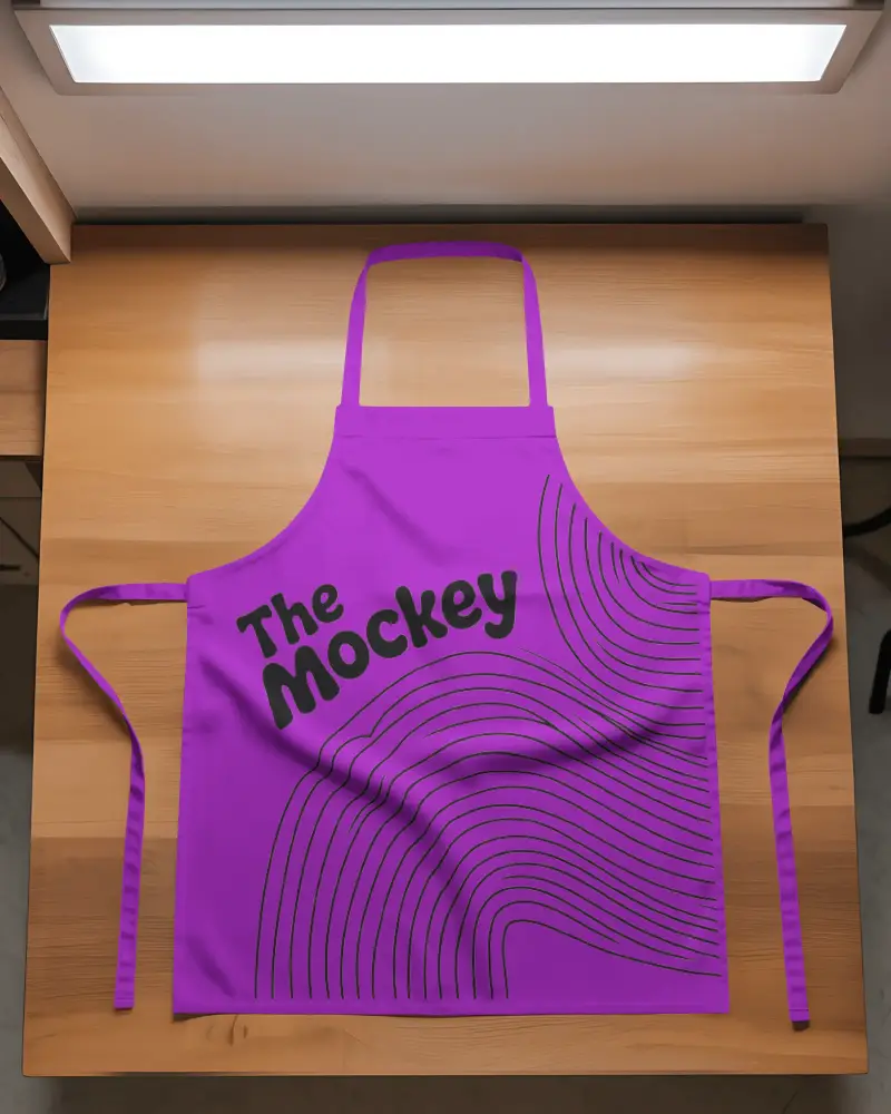 Blank Apron Mockup Flat Lay On Wooden Table For Design Presentation Or Print Preview