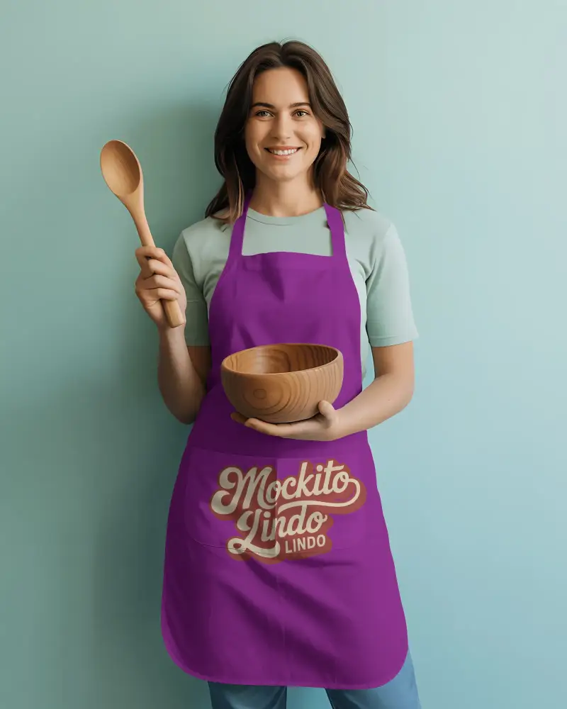 Adjustable Neck Strap Apron Mockup Large Front Pocket For Cooking Grilling And Craft Activities