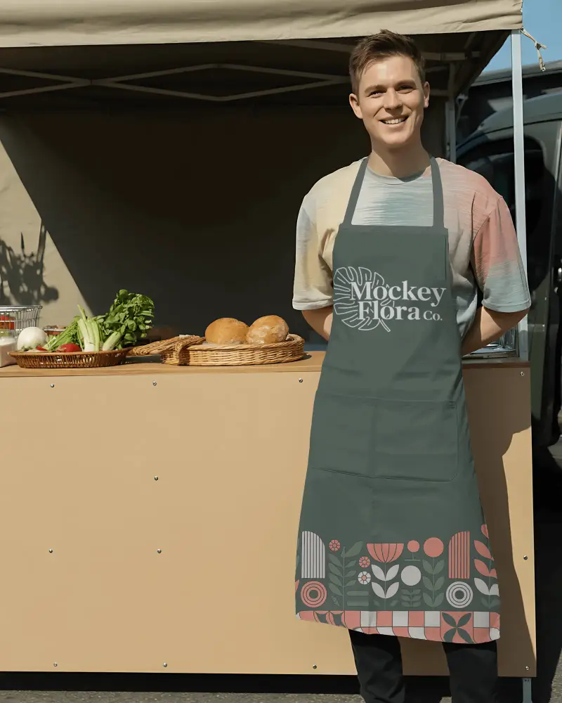 Professional Custom Apron Mockup Chefs And Cooks With Front Pocket And Adjustable Neckband