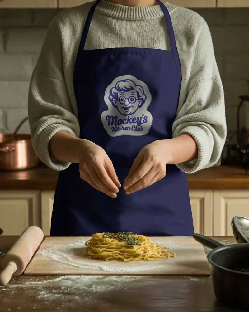 Chef Wearing Professional Apron Mockup Preparing Fresh Pasta In Home Style Kitchen With Flour
