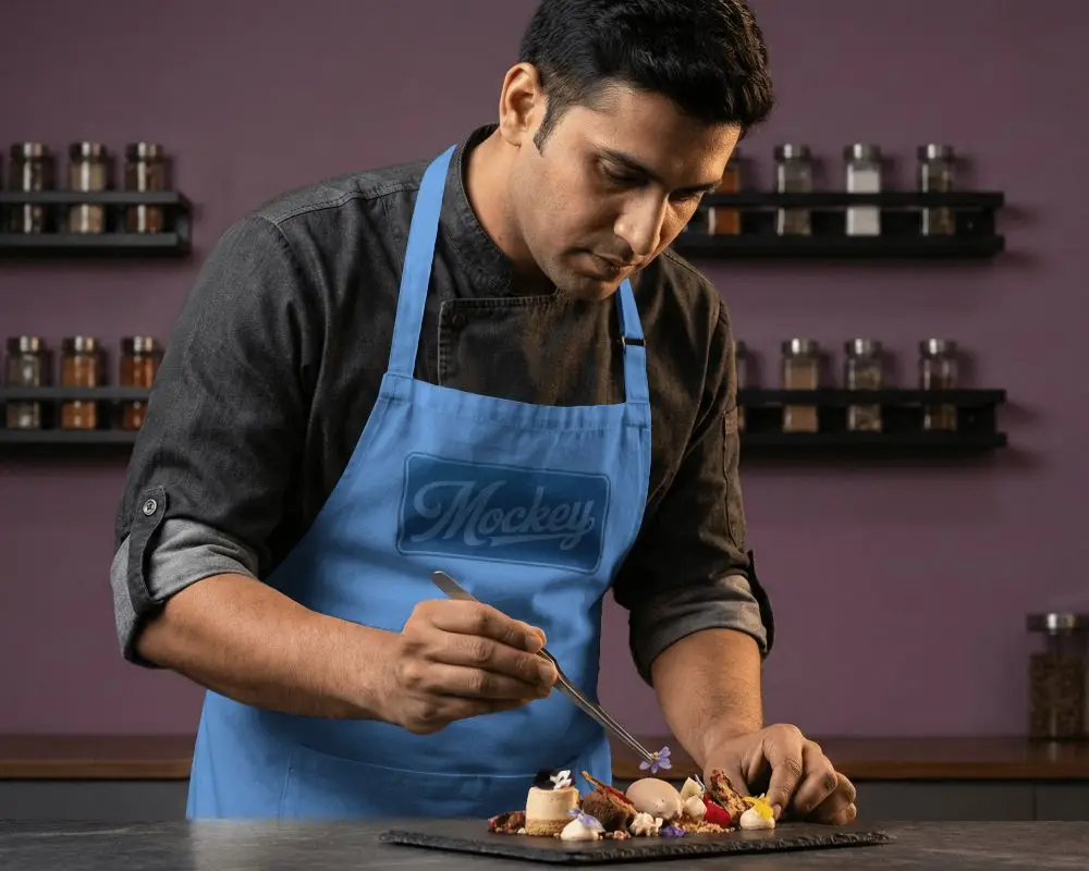 Professional Chef Wearing Full Length Apron Mockup For Restaurant Cooking And Baking Activities