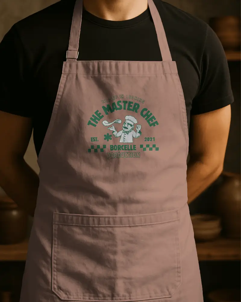 Modern Minimalist Apron Template Male Chef Standing Hands Behind Back