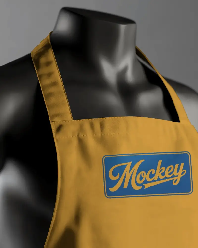 Close Up Apron Mockup On Mannequin Silhouette Black Background Sleek Premium Style