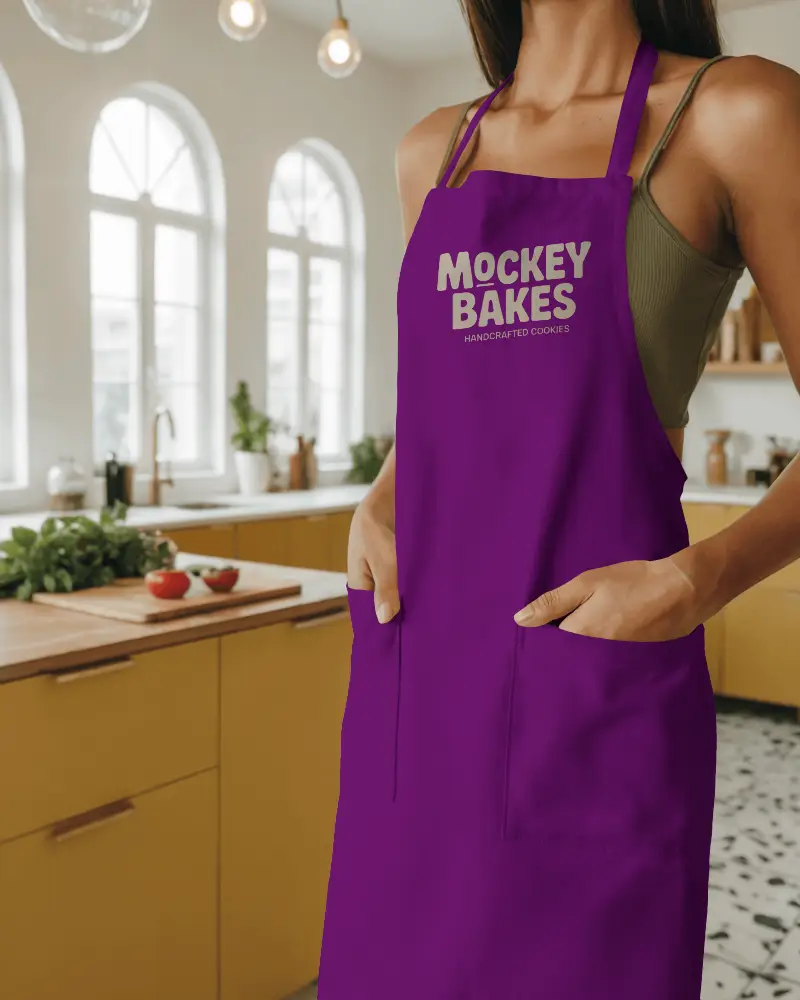 Custom Print Apron With Pockets For Professional Kitchen Use And Home Cooking Fashionable Design