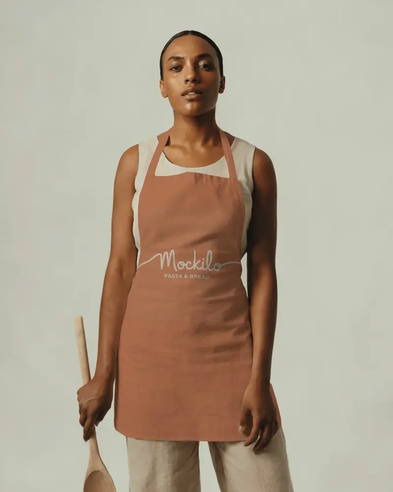 Woman Wearing Cotton Apron Mockup Cooking And Kitchen Use Durable Comfortable Style