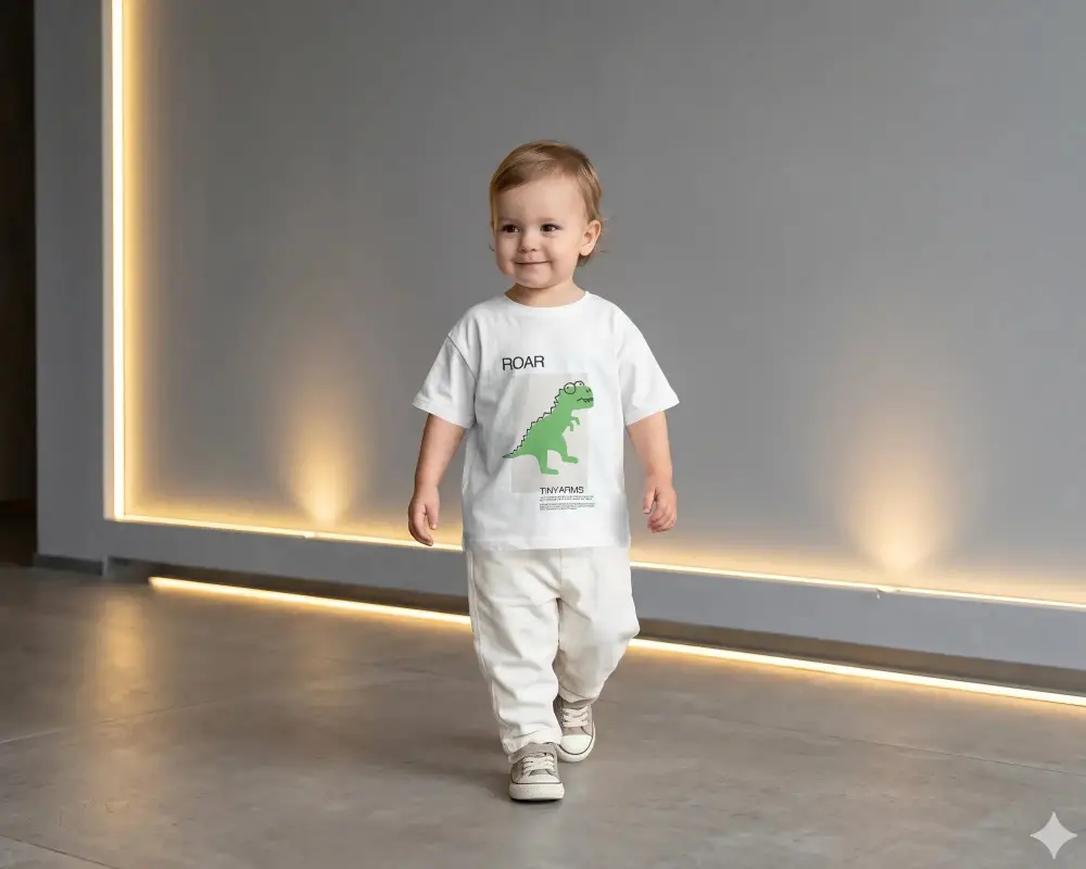 Trendy Kids Baby Tee Mockup Studio Setting Casual Childrens Wear Showcase Modern Look