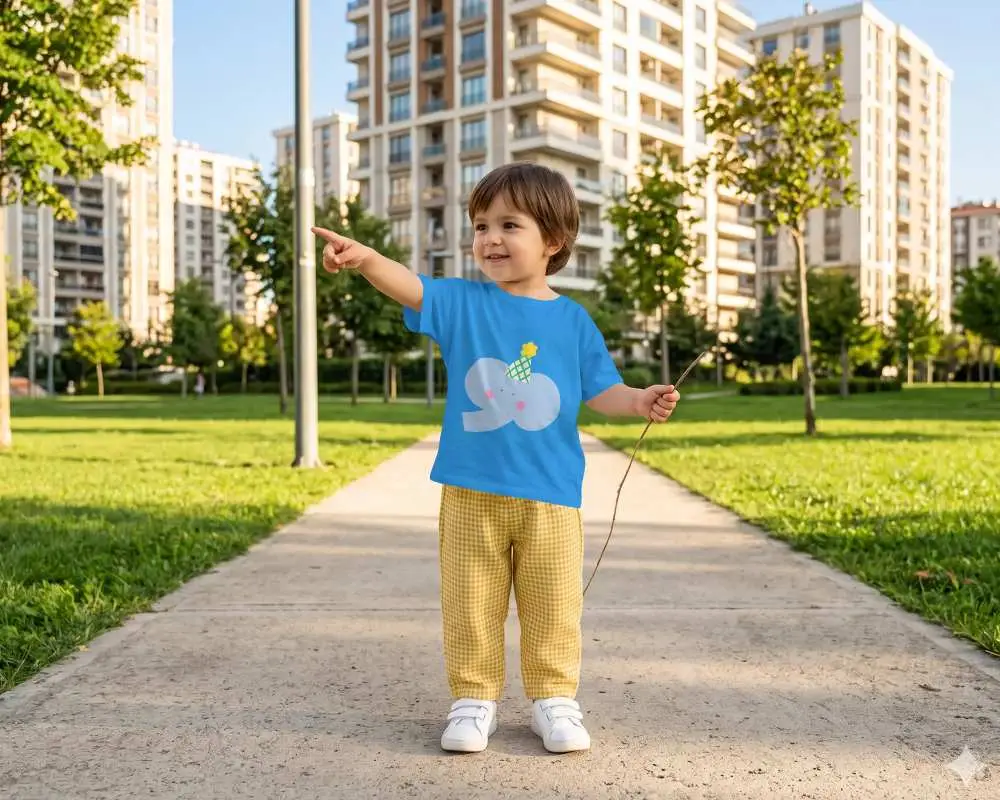 Cute Baby Tee Mockup Outdoor Urban Setting For Kids Clothing Brand Promotion And Design