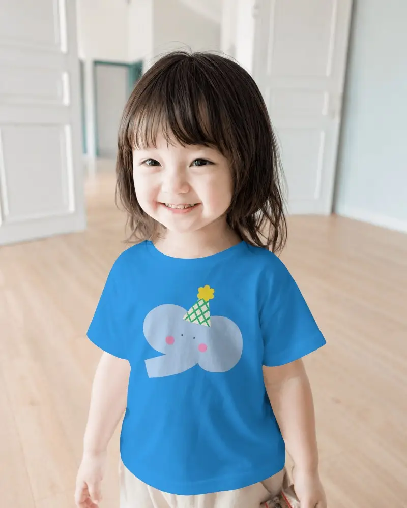 Baby Tee Mockup Smiling Toddler Girl Standing In Bright Minimal Home Interior With Wooden Floor
