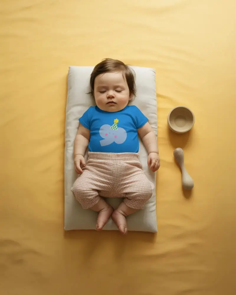 Baby Tee Mockup Sleeping Infant Showcasing Comfortable Soft Casual Toddler Wear