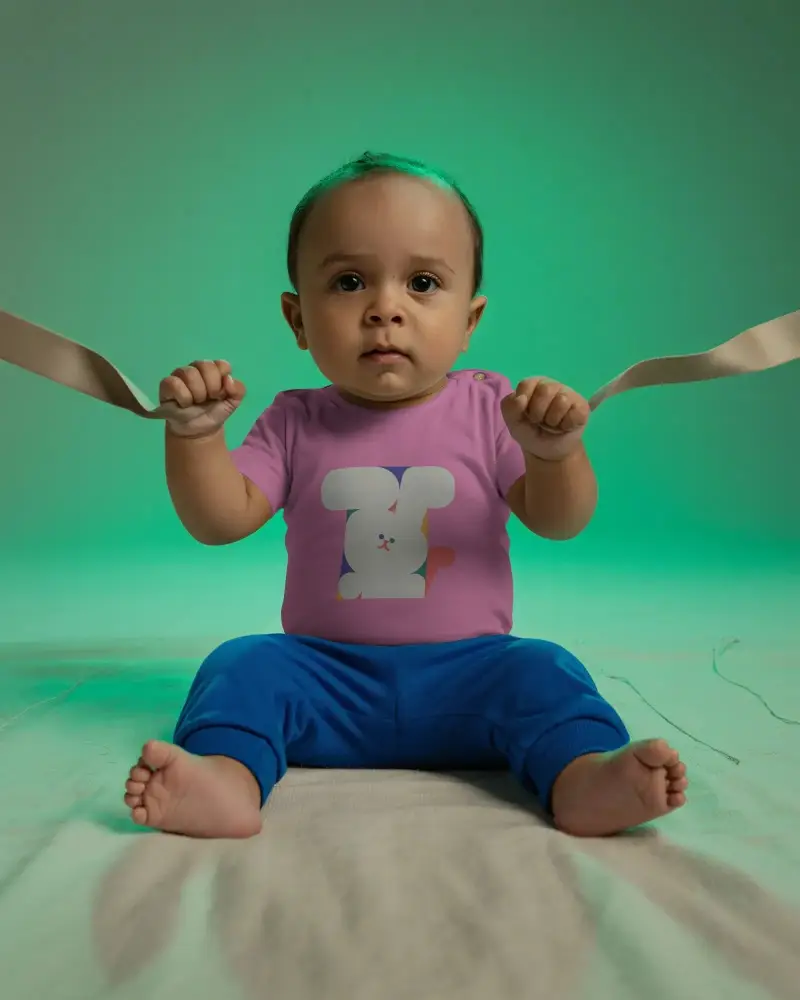 Realistic Baby Tee Mockup Little Child Model Wearing Casual Infant Tshirt For Branding