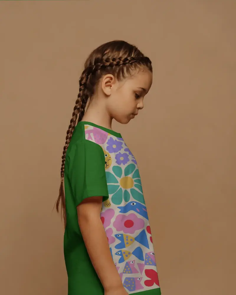 Side Profile Child With Long Braid Baby Tee Mockup Minimal Studio Portrait Clean Fashion