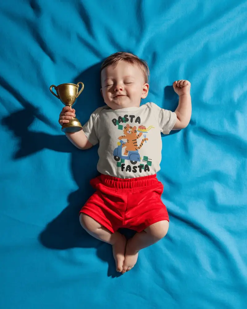 Cozy Baby Tee Mockup For Infant Clothing Bright Background Luxury Soft Fabric Display