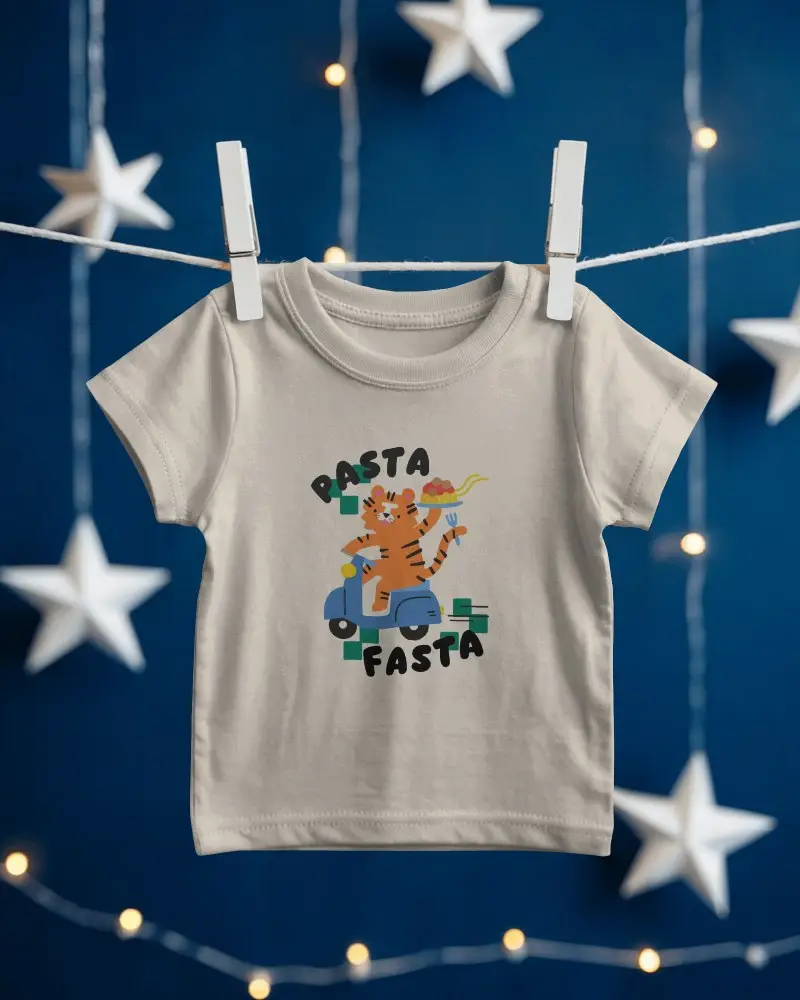 Baby Tee Mockup Hanging On Clothesline With Starry Background Soft Lighting Cute Minimal Style
