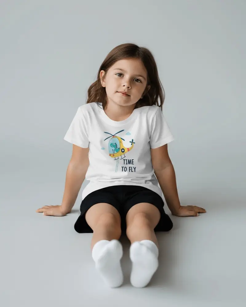 Kids T Shirt Mockup Toddler Wearing Tshirt Standing In Minimal Studio With Clean Lighting