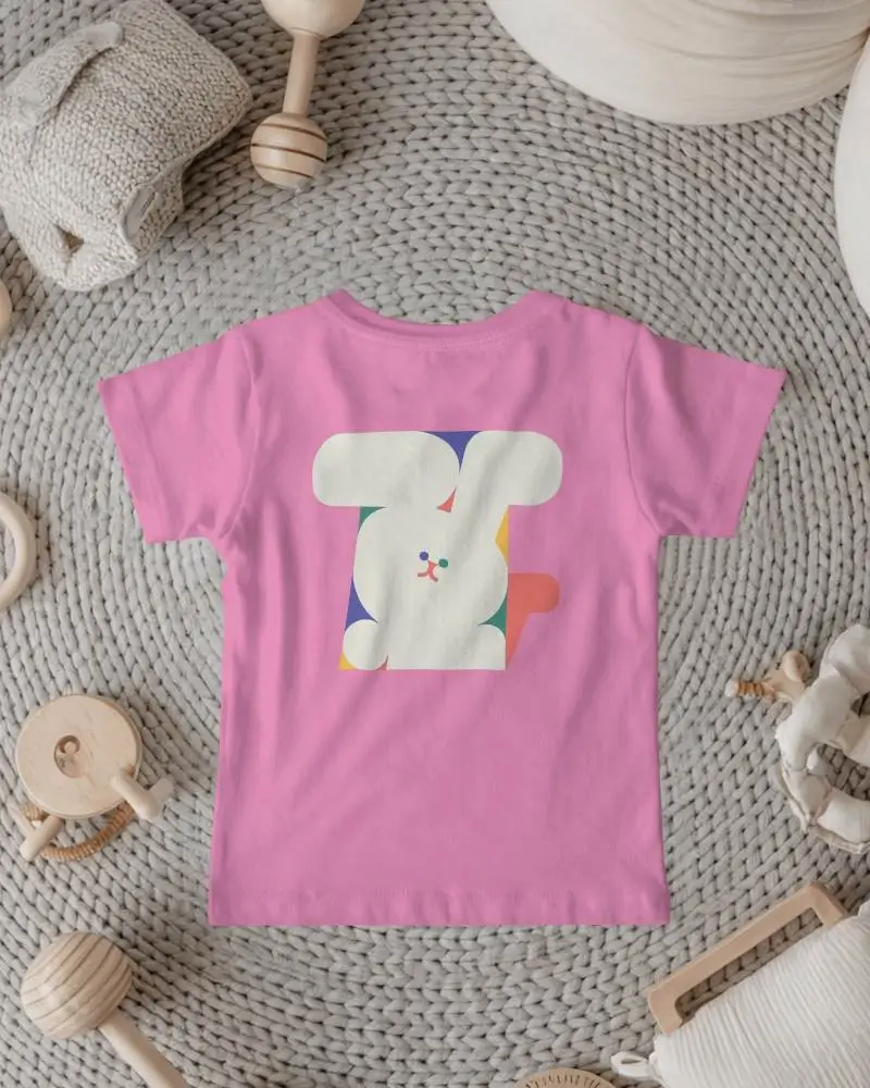 Baby Tee Mockup Gray Infant Tshirt Flat Lay On Knitted Rug With Wooden Toys Natural Nursery Style