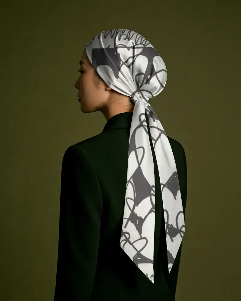 Elegant Satin Bandana Mockup Headwrap Stylish Long Tails Feminine Accessory Fashion Forward Look