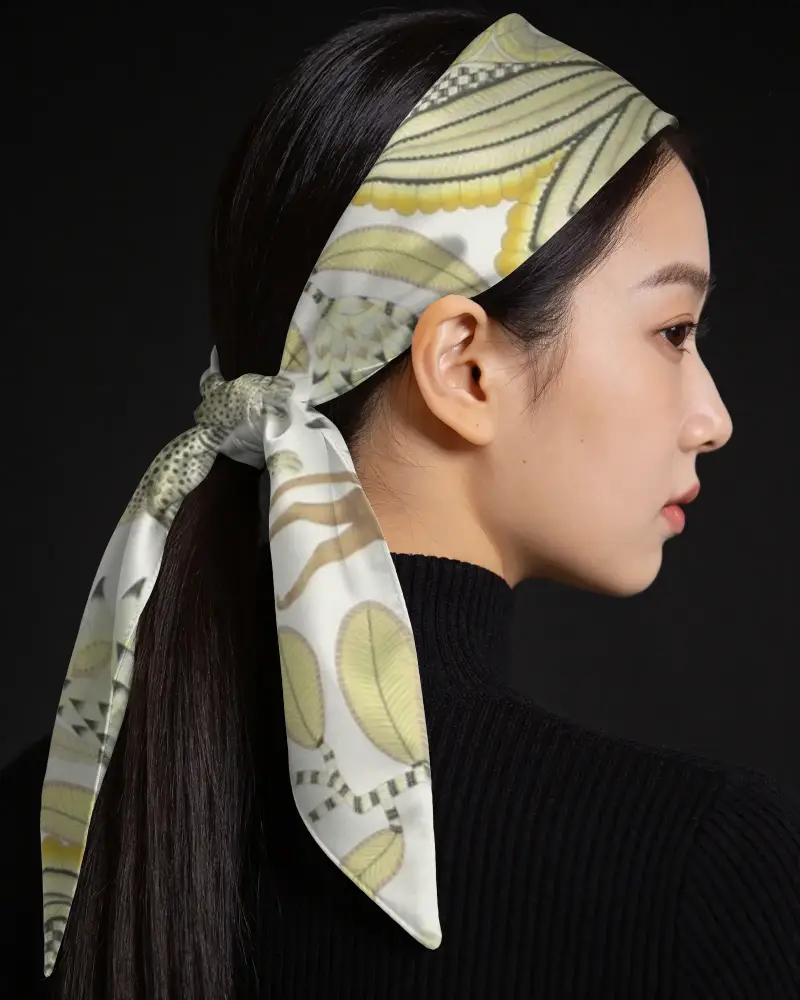 Sleek Smooth Satin Bandana Mockup For Women Elegant Headwear Accessory With Tied Back Design