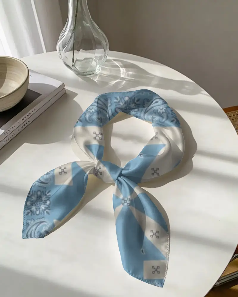 Elegant Silk Bandana Mockupon Minimalist Table For Stylish Fashion Accessory And Chic Look