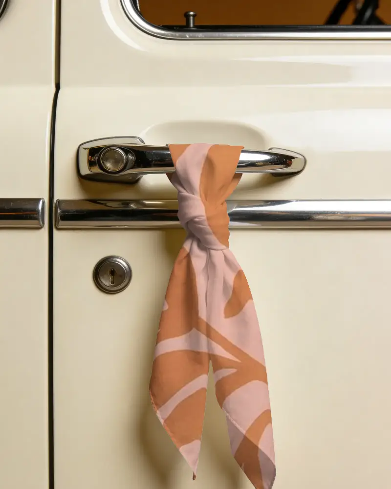 Premium Bandana Mockup With Smooth Fabric Hanging From Classic Car Door Handle Design
