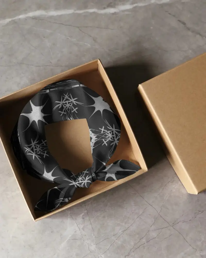 Elegant Bandana Mockup With Knot In Cardboard Box For Branding Display