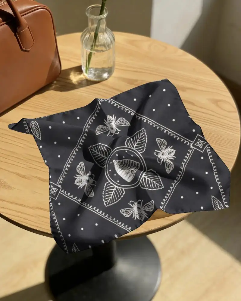 Silky Smooth Bandana Mockup On Round Wooden Table With Minimalist Daily Style Accessories