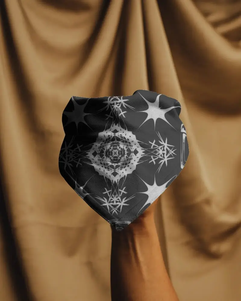 High Quality Blank Bandana Mockup Held By Hand For Design Portfolio And Print Preview