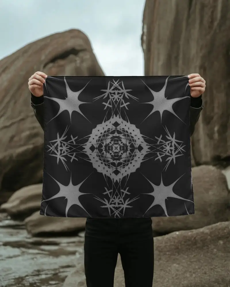 Realistic Bandana Mockup On Natural Rock Background For Fashion Accessory Presentation