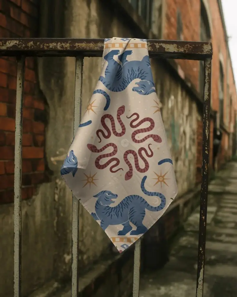 Stylish Versatile Bandana Mockup Draped On Vintage Weathered Metal Gate Outdoor