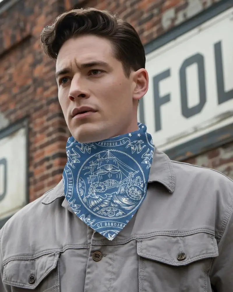 Premium Quality Bandana Mockup With Wrinkle Details For Men Fashion Advertising