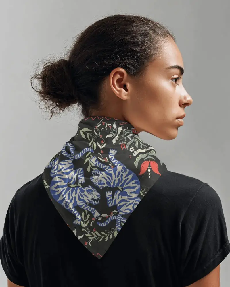 Realistic Backside View Bandana Mockup On Model Showcasing Smooth Fabric Details
