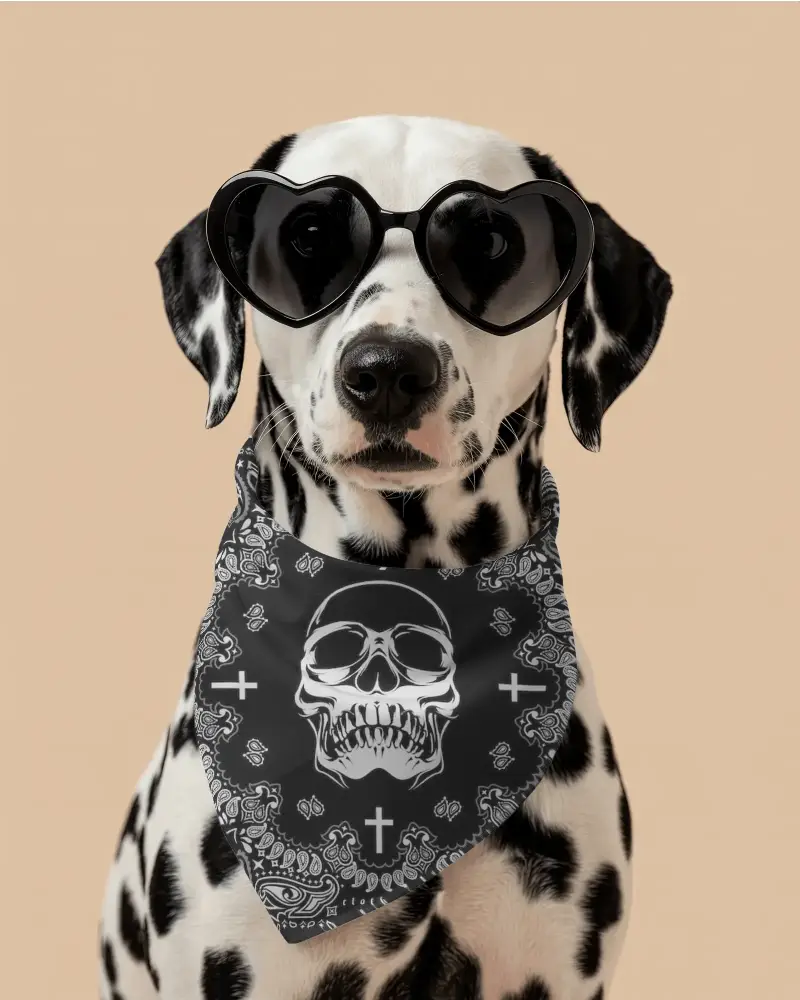 Pet Bandana Mockup On Dalmatian Calm Pose With Trendy Glasses Accessories For Dogs