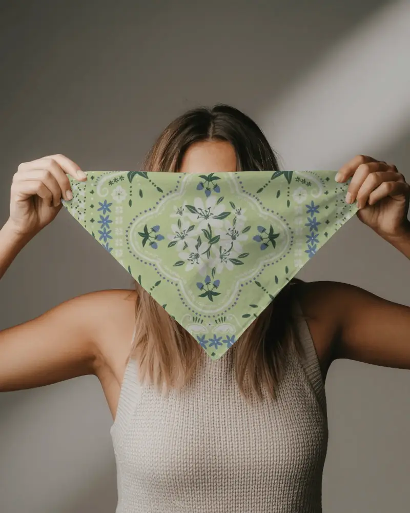 Person Showcasing Wearable Bandana Cloth For Mockup And Branding Purposes