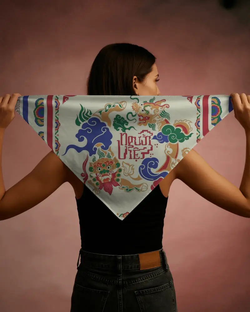 Blank Bandana Mockup Held By Woman For Promotional Design And Print