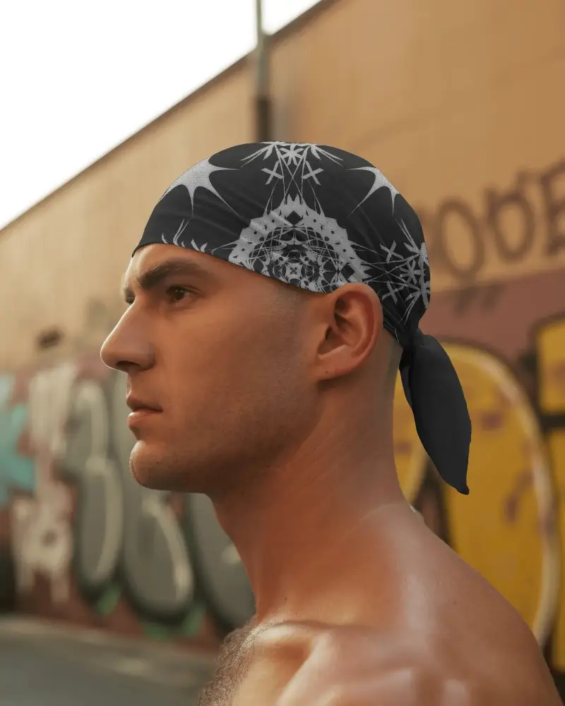 Customizable Bandana Mockup On Male Model In Outdoor City Background